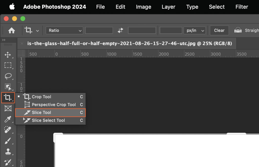 The Adobe Photoshop interface, with various tools displayed. 