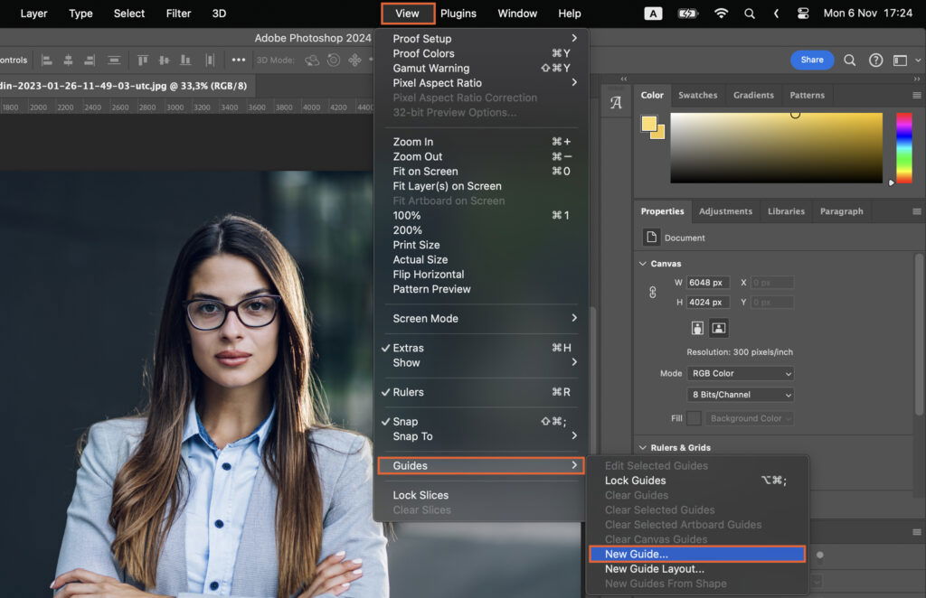 Adobe Photoshop with various windows and panels open, showing the softwares interface for editing images. 