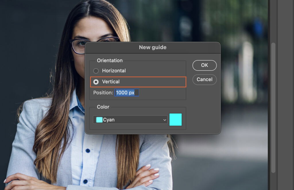 A software interface, specifically an application or graphic design program, where the user has been prompted to select their orientation preferences for a photo. 