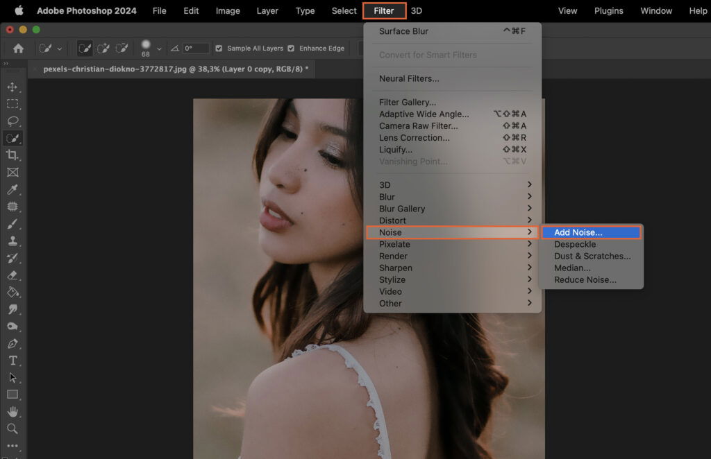 A photo editing software interface, showcasing the editing process and tools. 