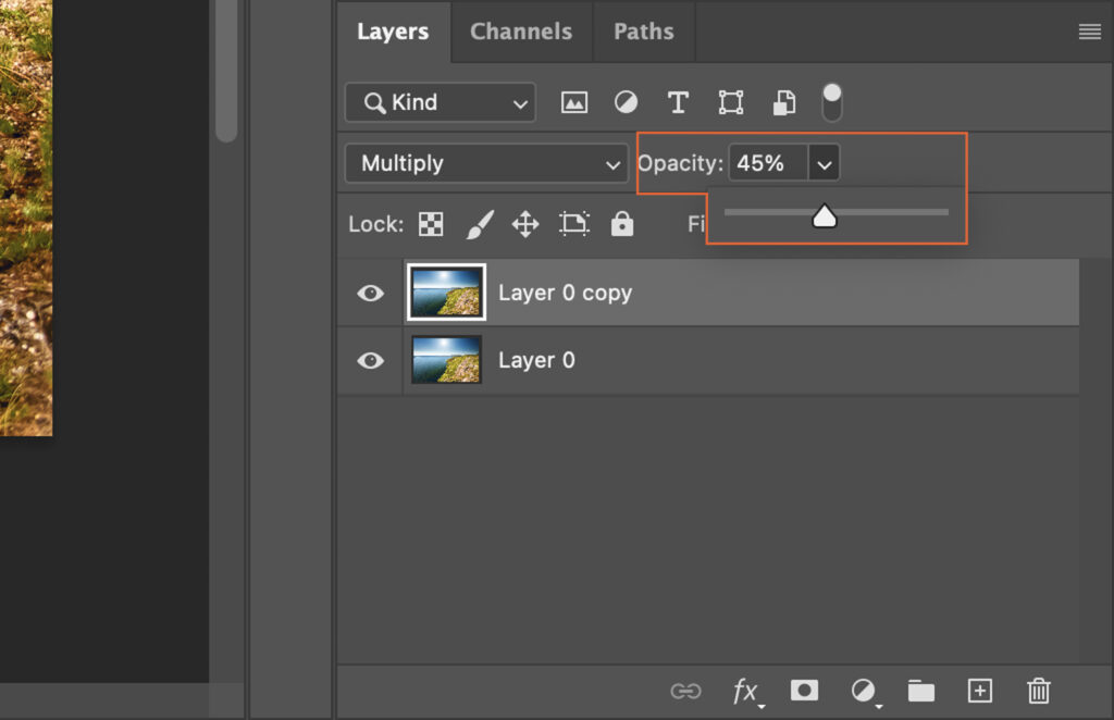 Adobe Photoshop software open on a computer, displaying the user interface with a photo being edited in layers. 