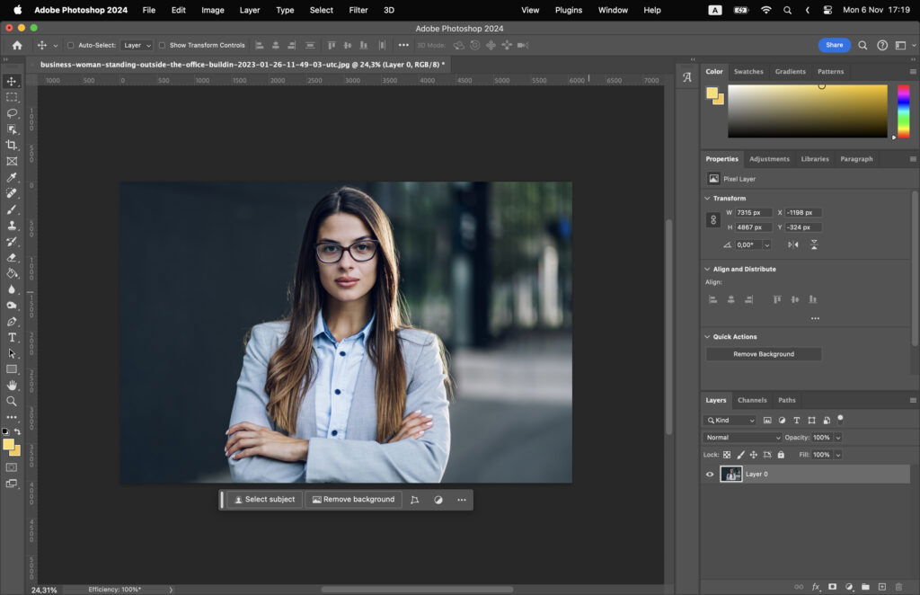 An image editing software with an image of a woman posing.