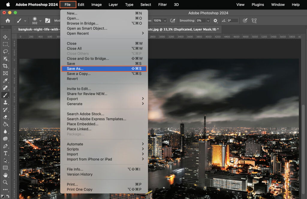 Adobe Photoshop application, showing various tools and settings in the user interface. 