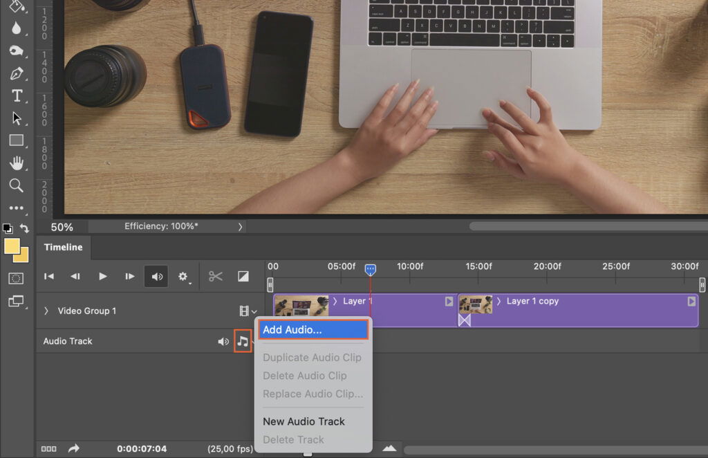 A video editing software, specifically showing an audio clip being edited on a timeline. 