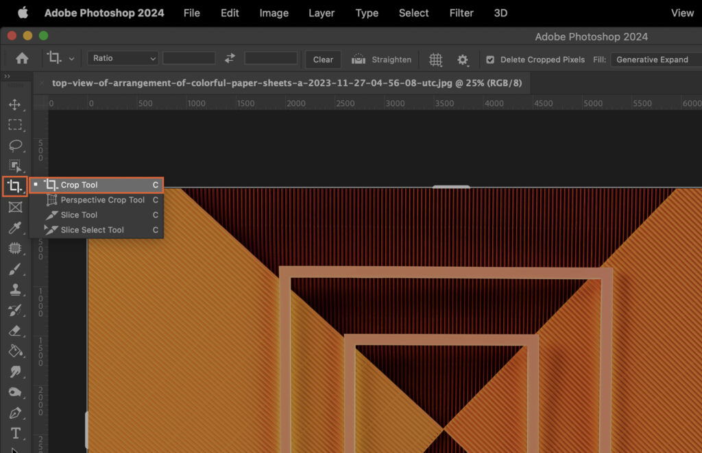 Adobe Photoshop interface with a pattern overlay on the canvas, illustrating the softwares functionality for working with digital images. 