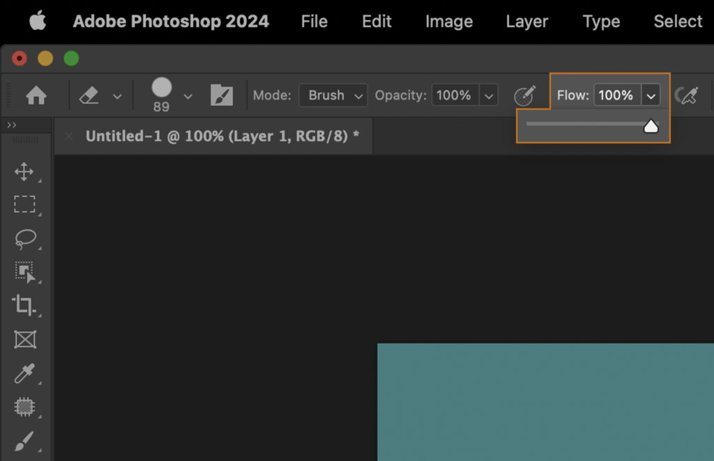 Adobe Photoshop application, showing the workspace and displaying a dialog box with 100% zoom level. 