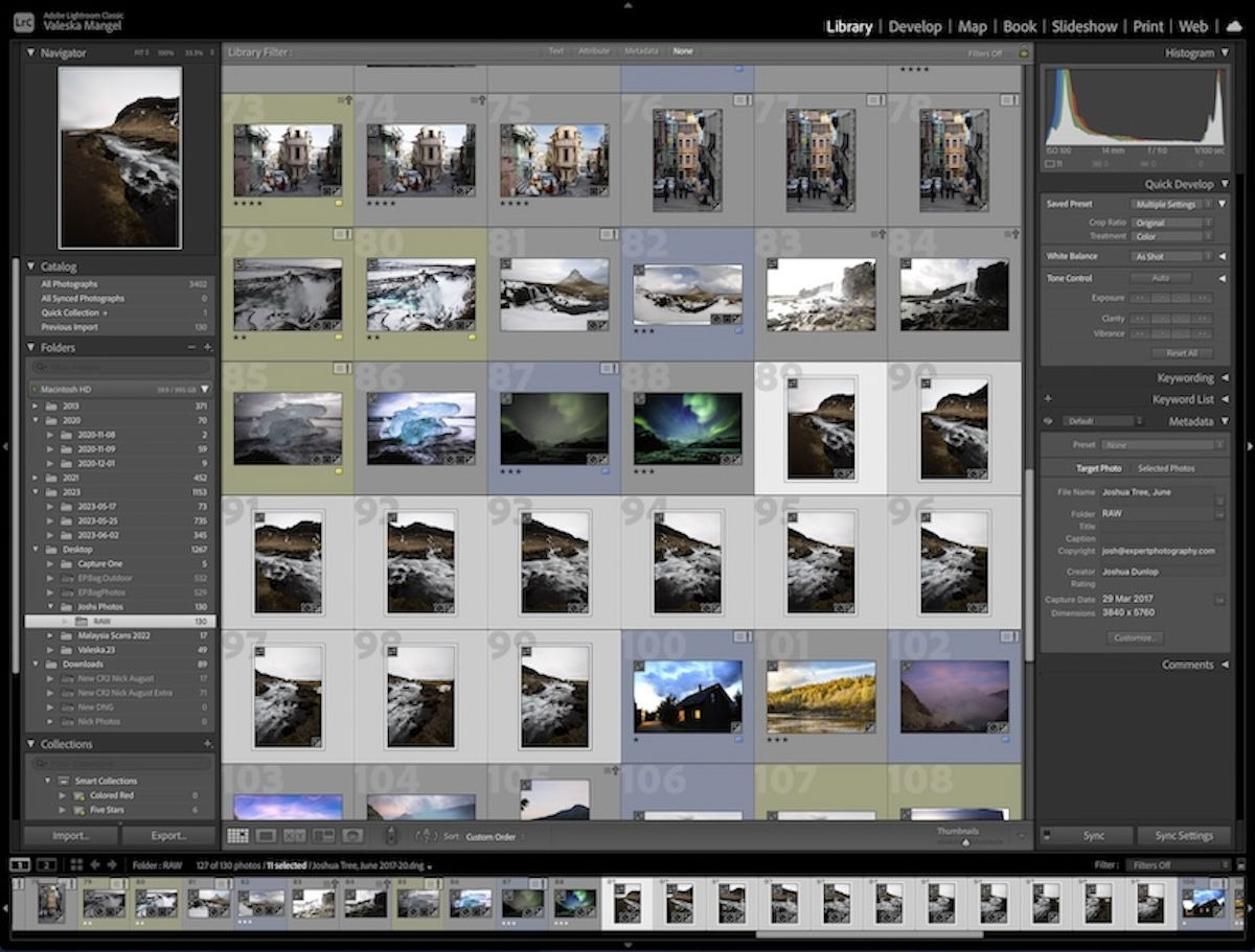 screenshot of lightroom classic library workspace