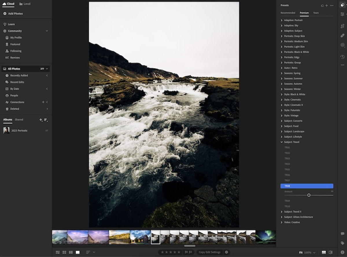 screenshot of applying a preset in lightroom cc