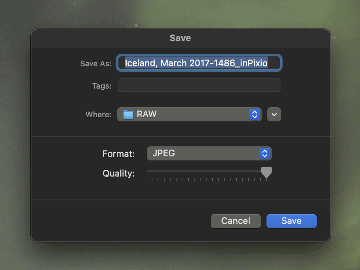 screenshot of inPixio photo studio export interface