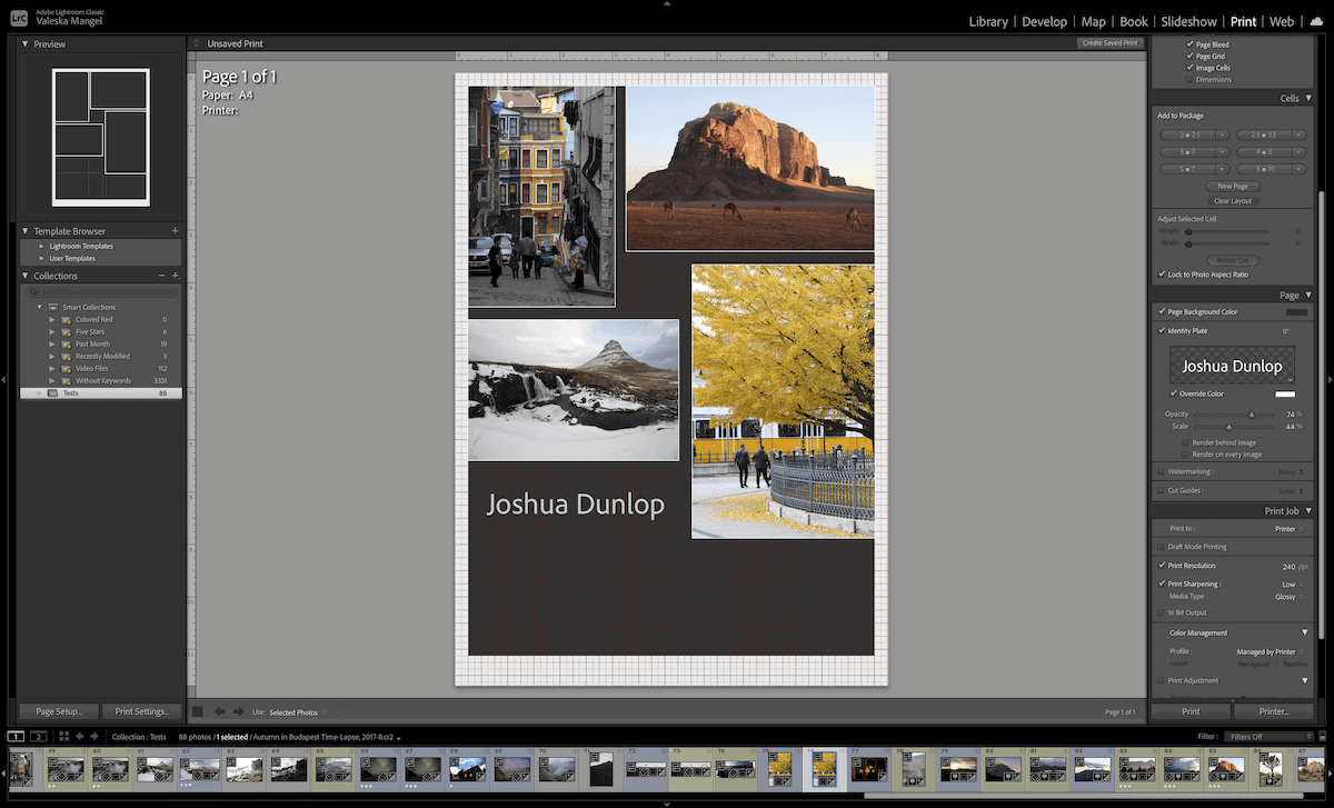 screenshot of the Print module in Lightroom Classic