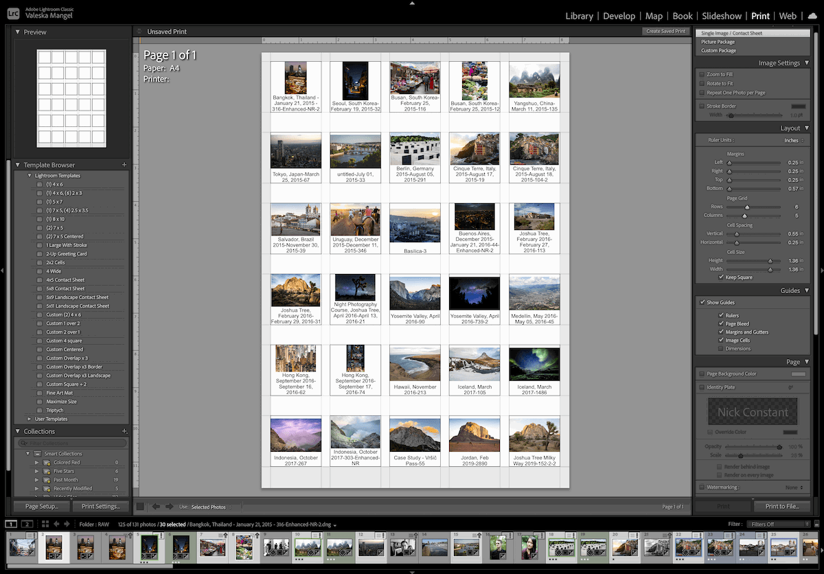 screenshot of a lightroom contact sheet in adobe lightroom classic