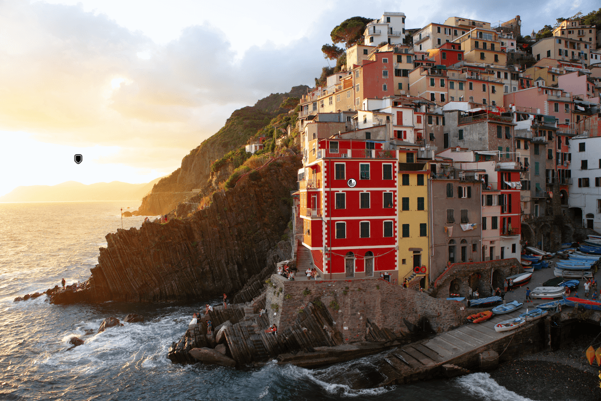 photograph of a colorful coastal town with a mask in lightroom