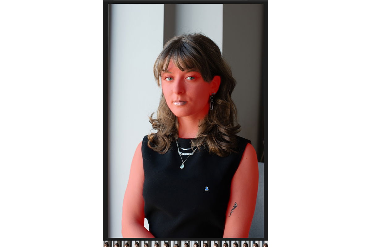 Screenshot of Lightroom showing Portrait of a woman with AI mask highlighting skin