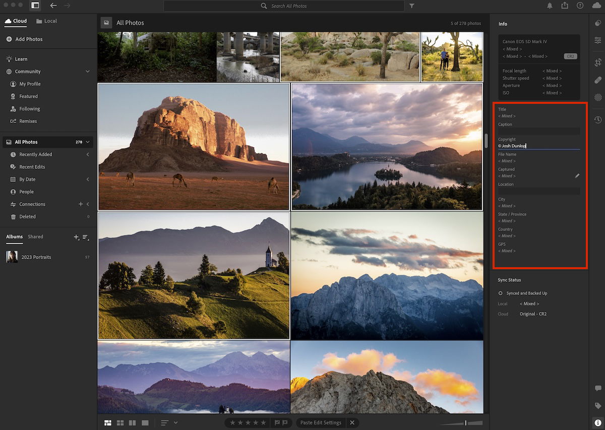 changing copyright metadata to batch edit in lightroom cc