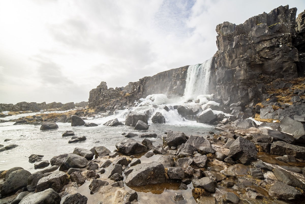 photograph of a waterfall with auto settings applied in HDR in Lightroom