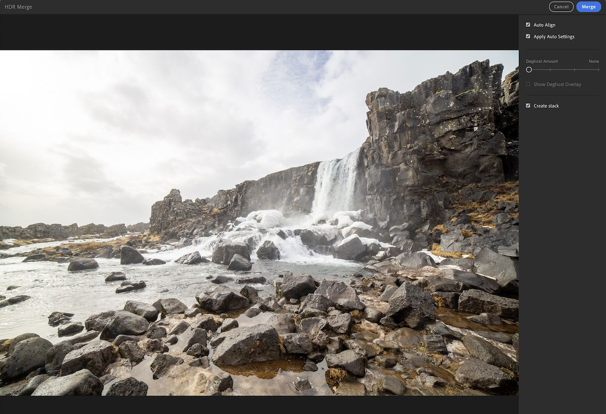 screenshot of lightroom cc HDR window