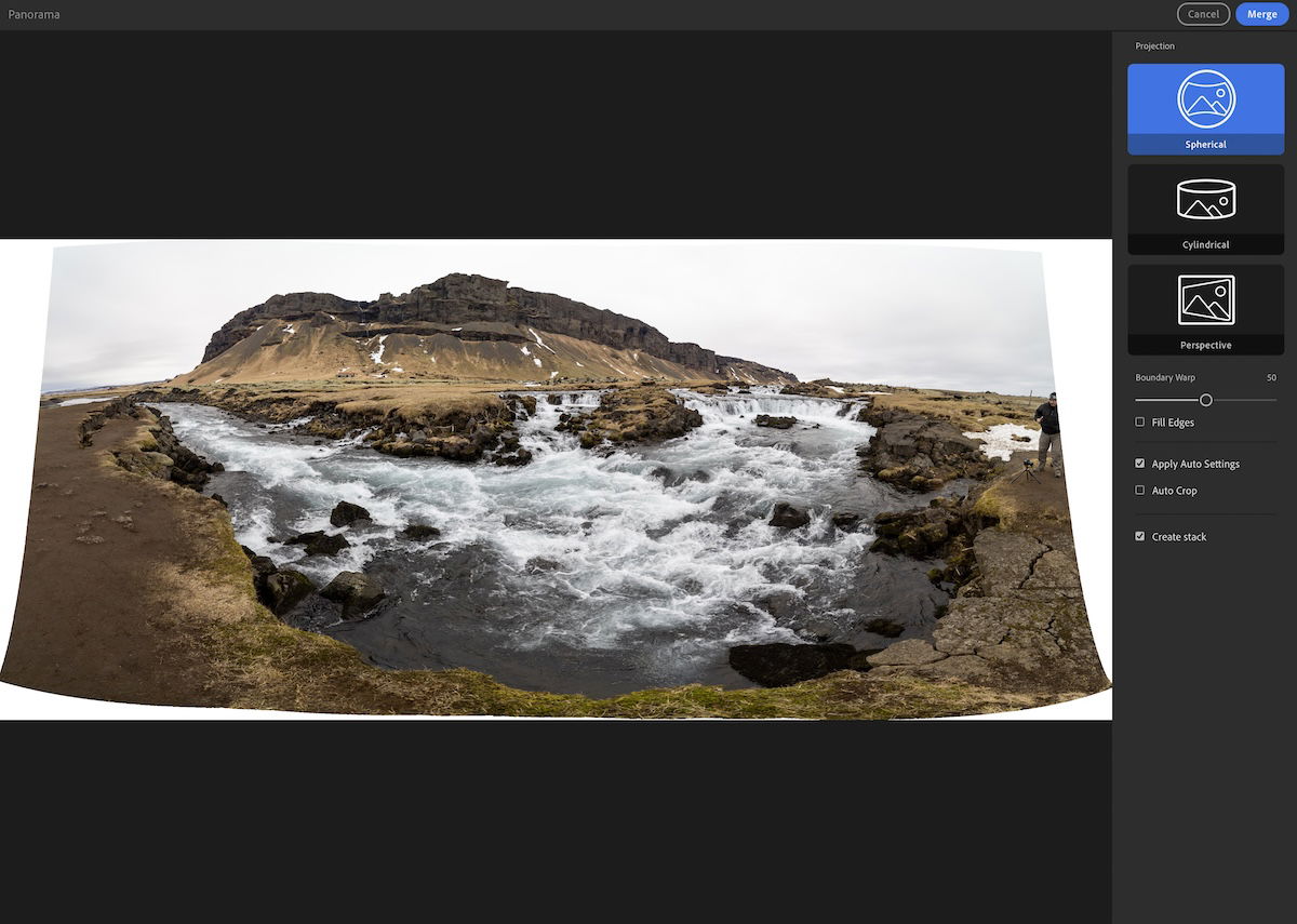 panorama of mountains with a river in the foreground with 50 boundary warp