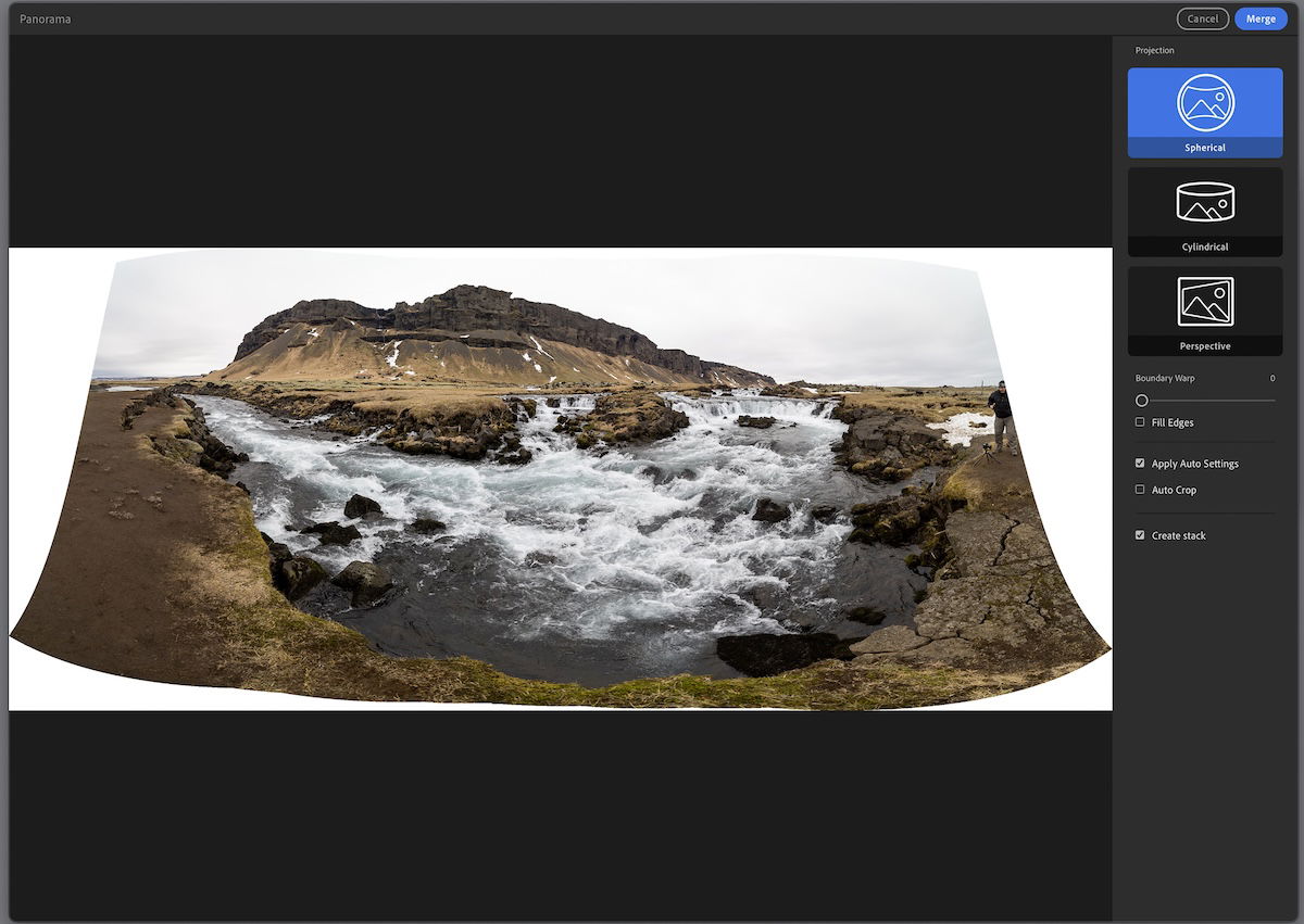 photo merge panorama window in lightroom CC