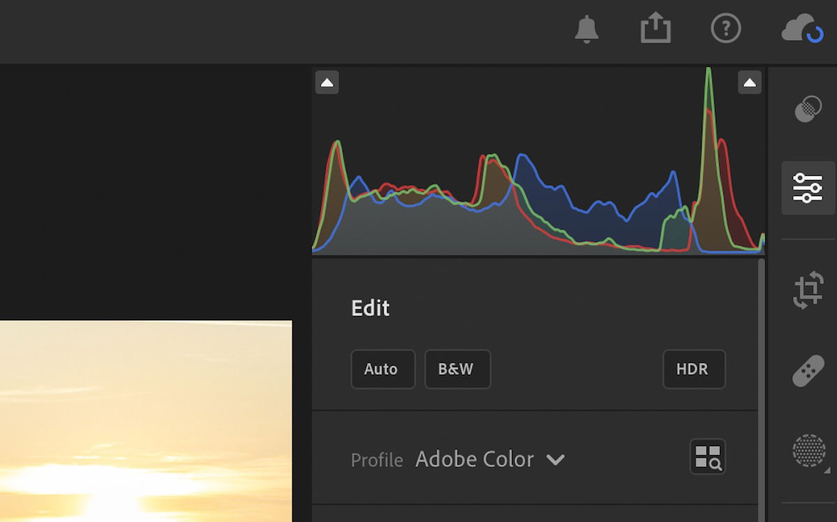 screenshot of the histogram in lightroom