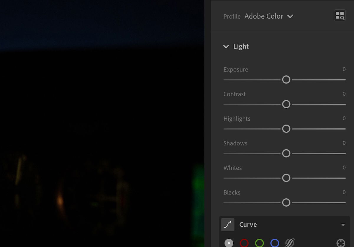 screenshot of basic exposure tools in lightroom