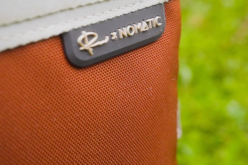 Close up of Nomatic Luma Camera Pack branding