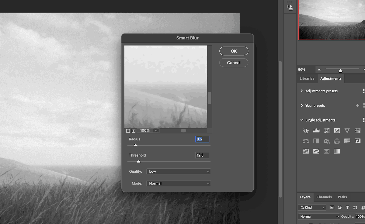 screenshot of photoshop smart blur box