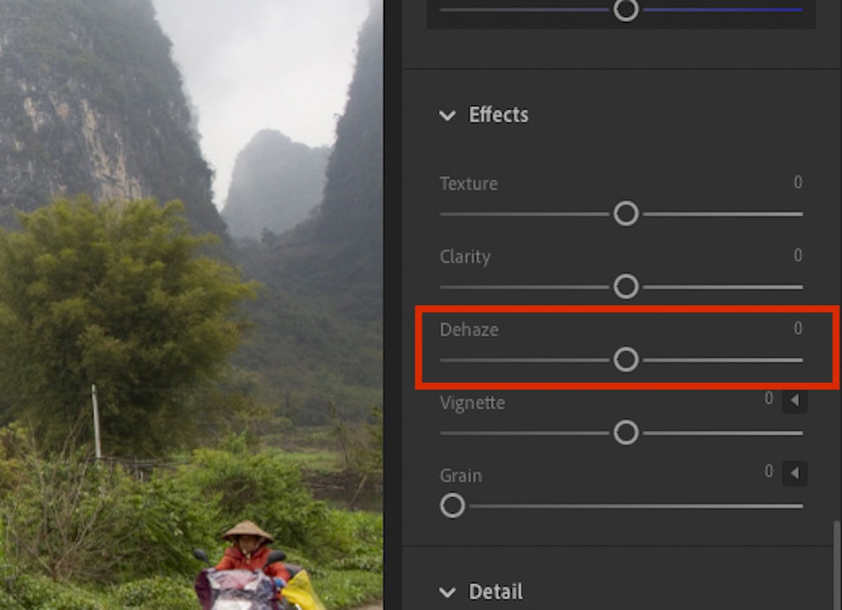 screenshot of lightroom dehaze slider