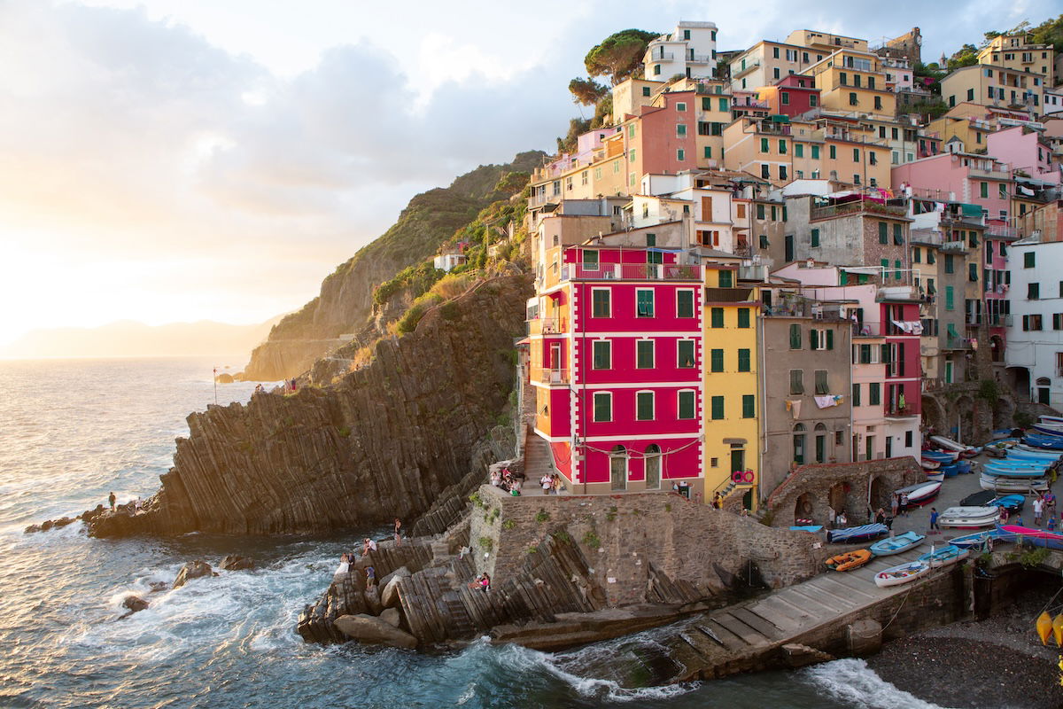 photograph of a costal town with red hue adjusted