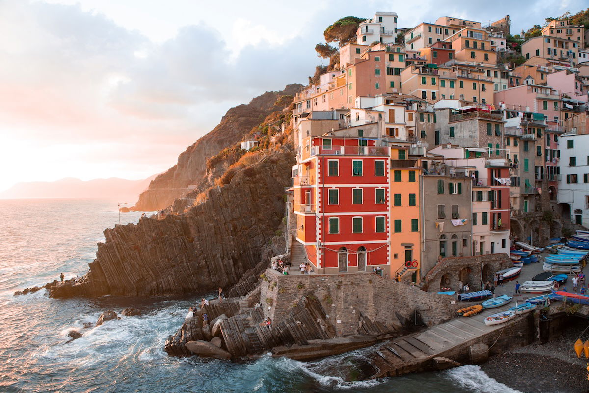 photograph of a costal town with yellow hue adjusted