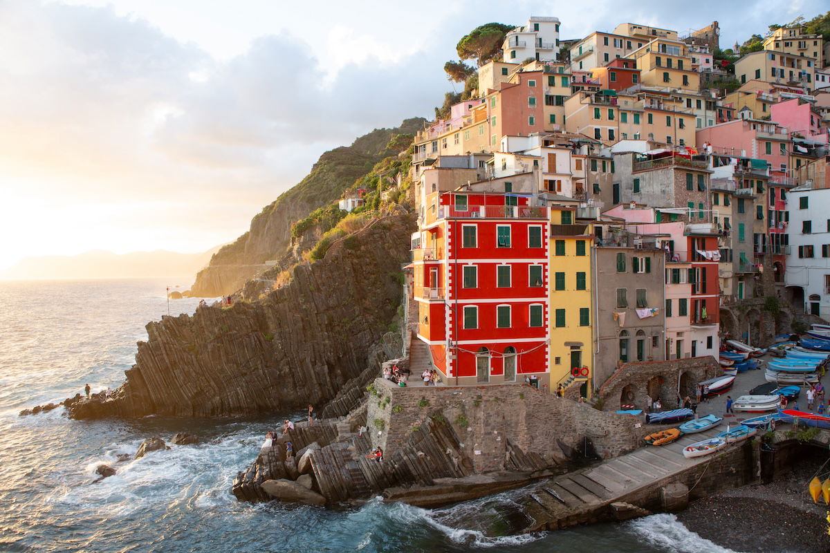 photograph of a costal town with red saturation adjusted