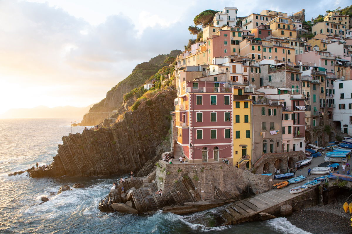 photograph of a costal town with red saturation adjusted