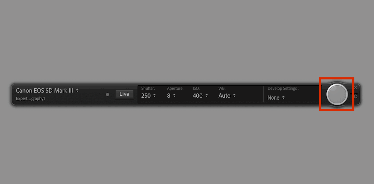 screenshot of lightroom highlighting tethered capture shutter release