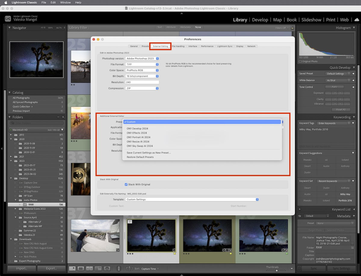 screenshot of lightroom classic preferences