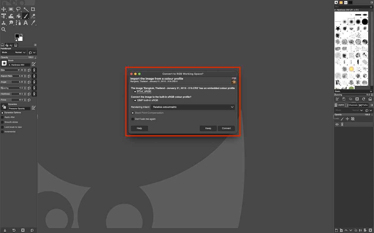 screenshot of GIMP interface