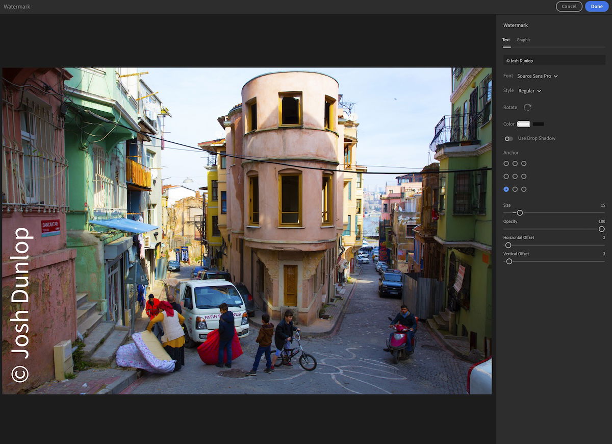 screenshot of watermark editor in lightroom