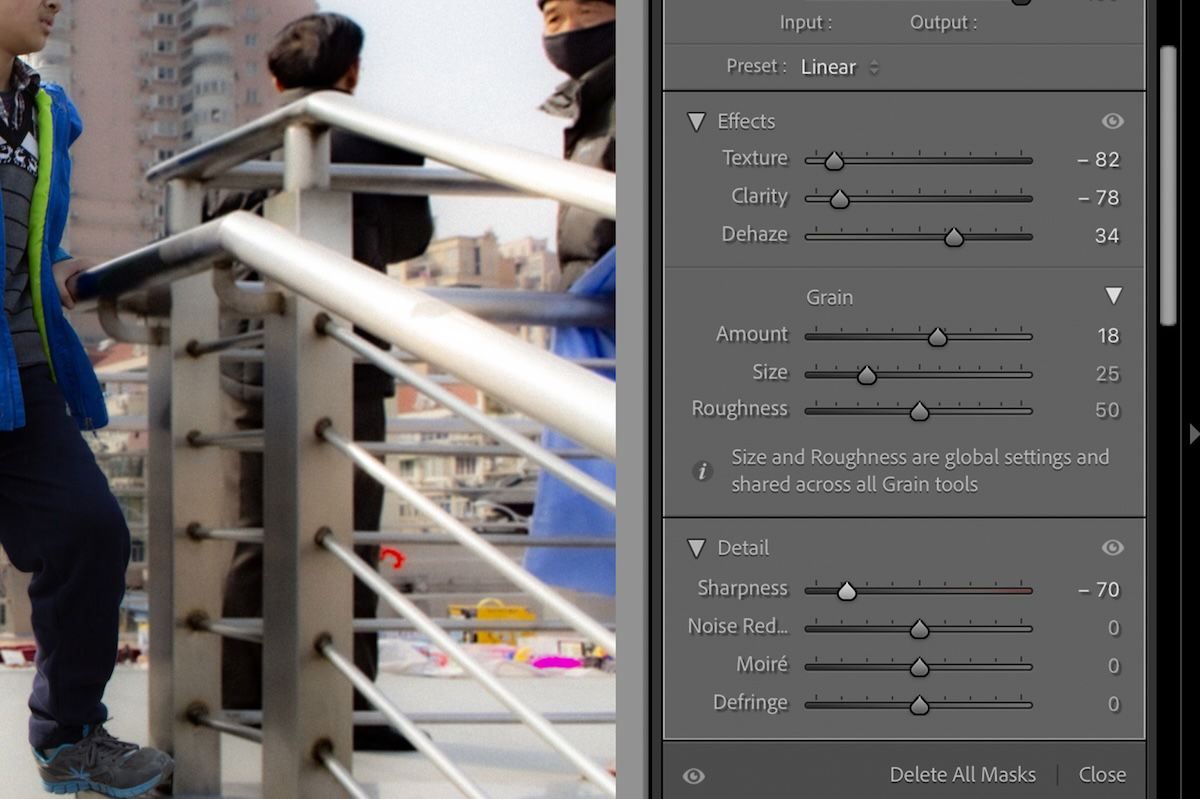 screenshot of adjustments in lightroom