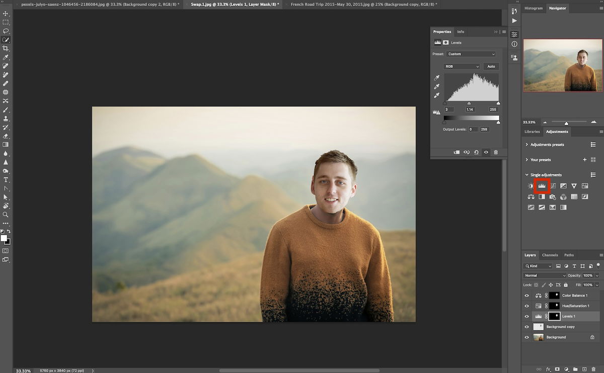 screenshot of face swap in photoshop