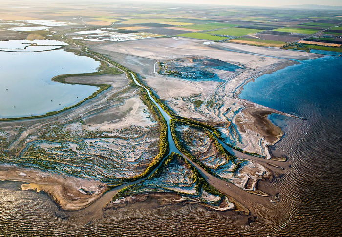 Drone shot of a river delta