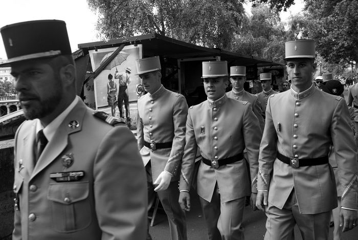 French soldiers walking through the street