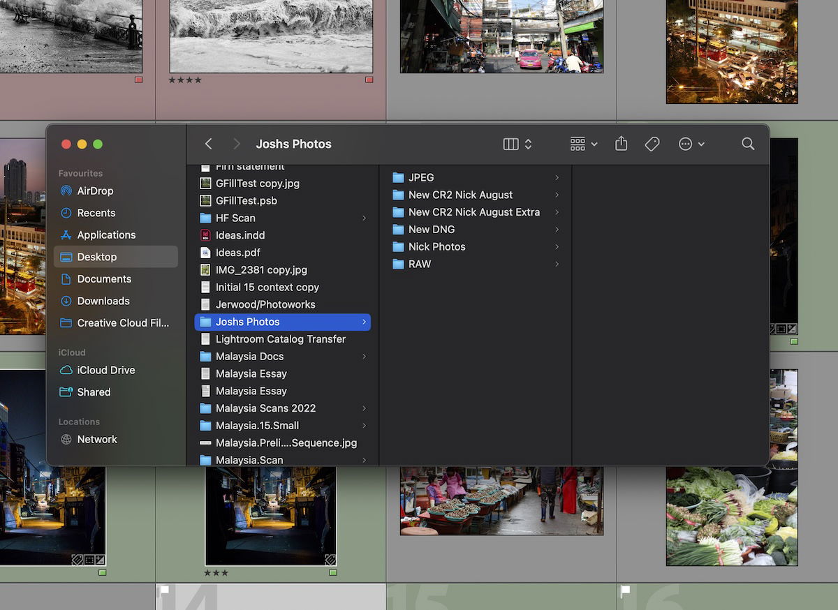 screenshot of lightroom showing images in finder