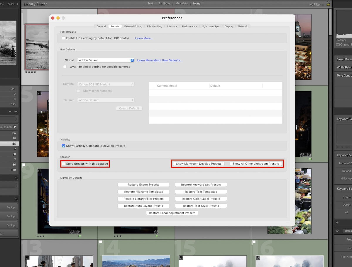 screenshot of lightroom preset settings