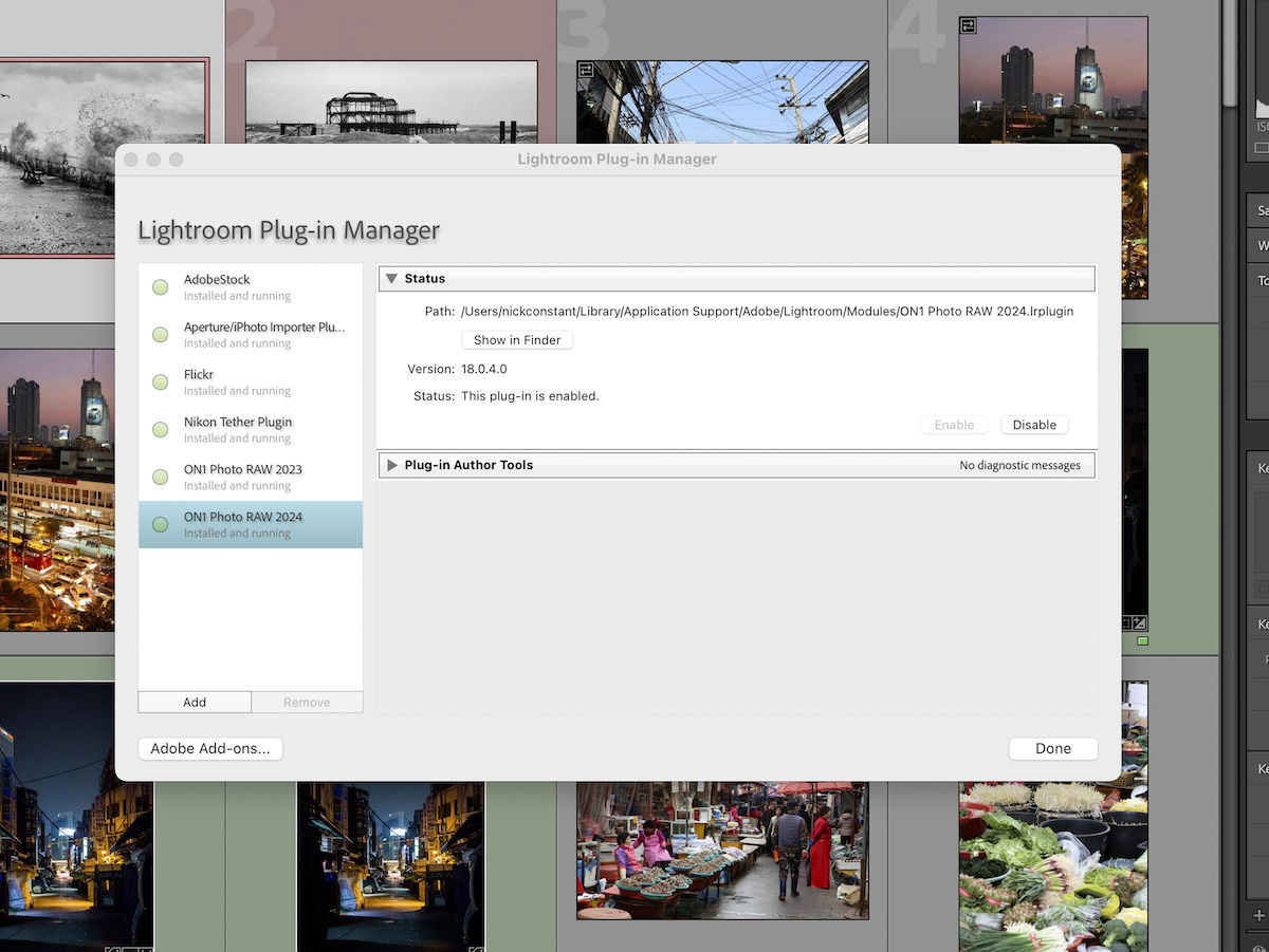 screenshot of lightroom plug in manager