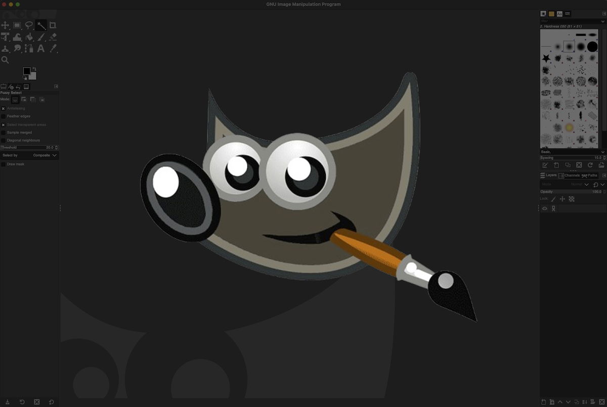 screenshot of GIMP interface with GIMP logo on top