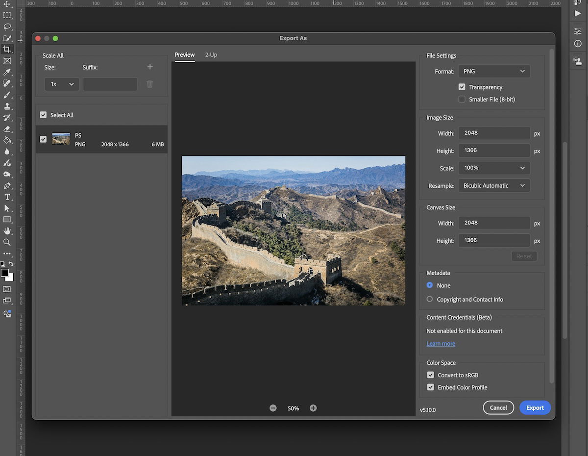 Photoshop Export Interface