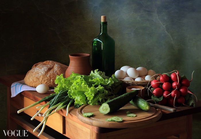 Still life of vegetables on a wooden board