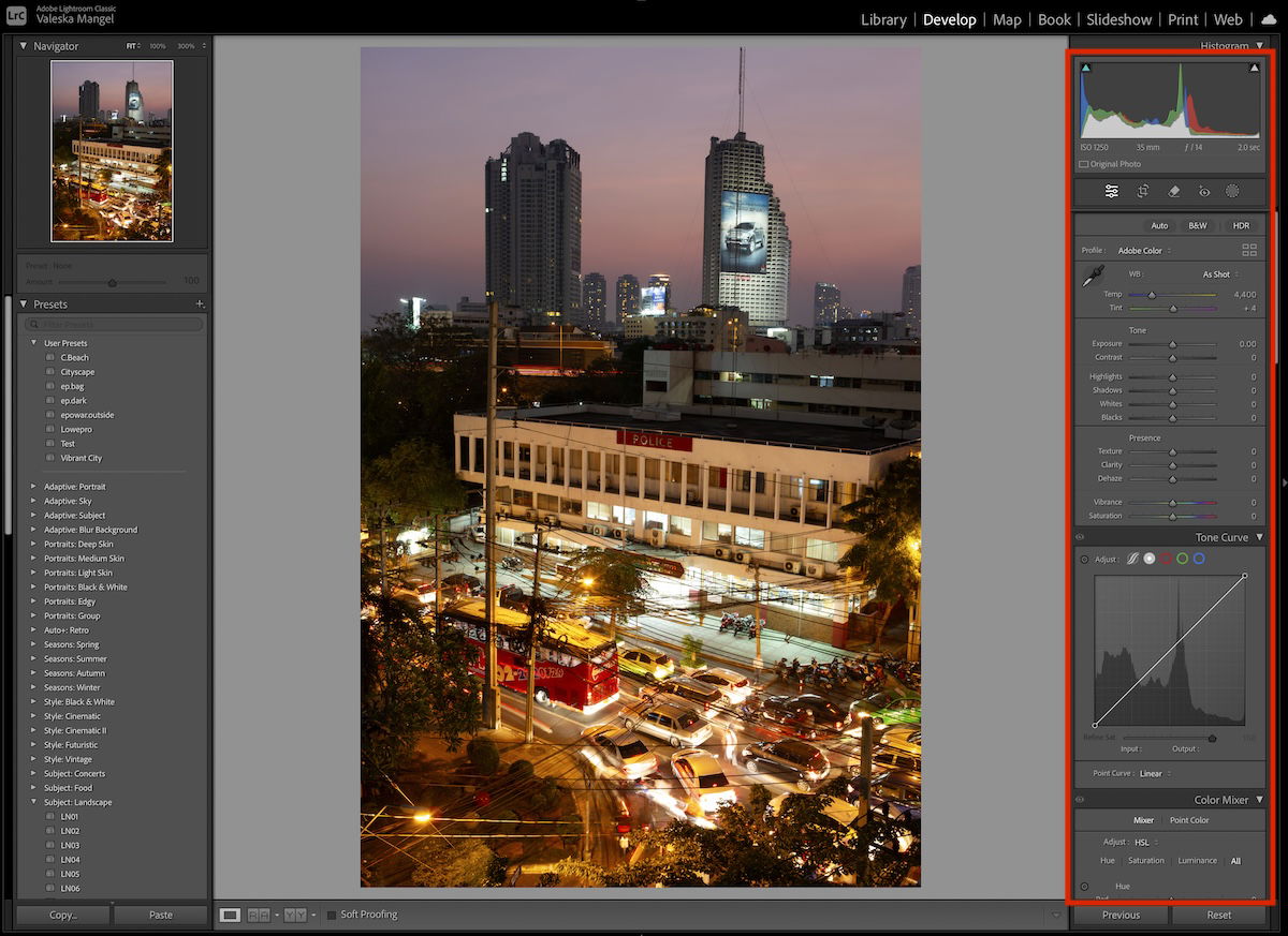 screenshot of lightroom editing interface highlighting editing options