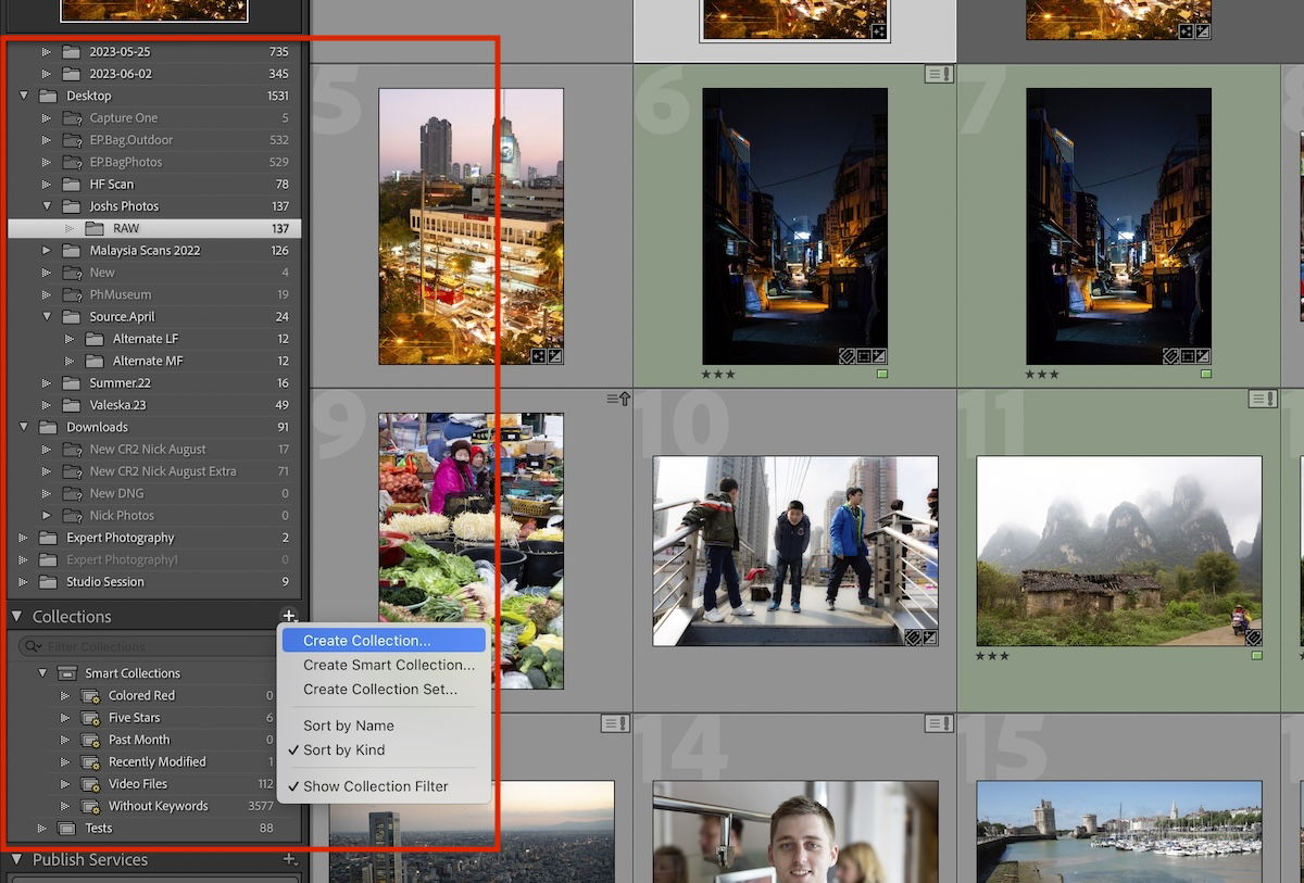 screenshot of lightroom library interface highlight sorting options