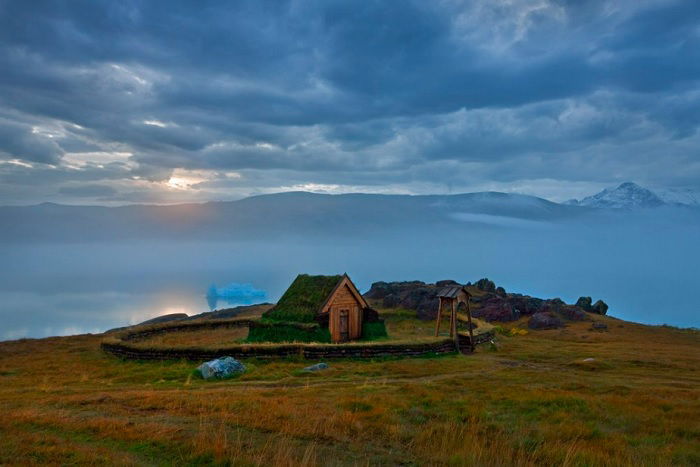 Small house near coastal cliff