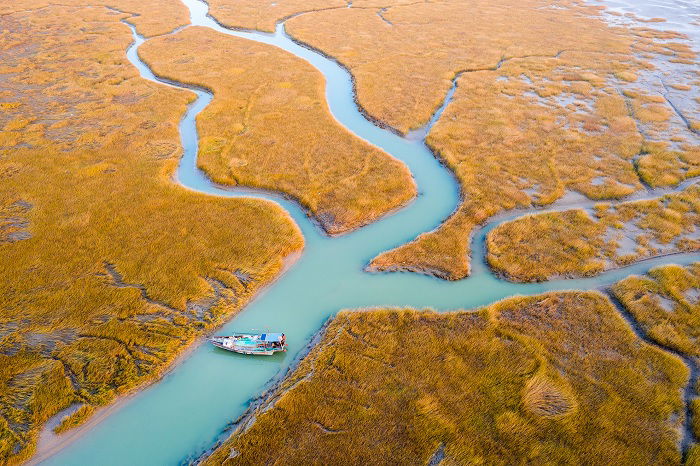 Ariel shots of river delta in China