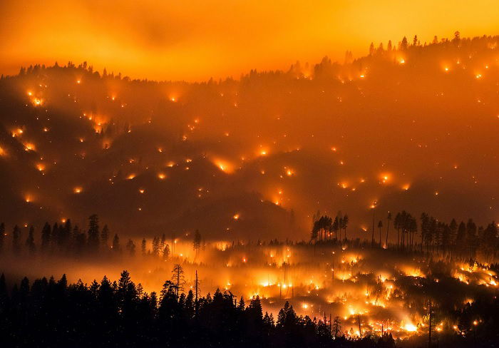 California hills at night aflame